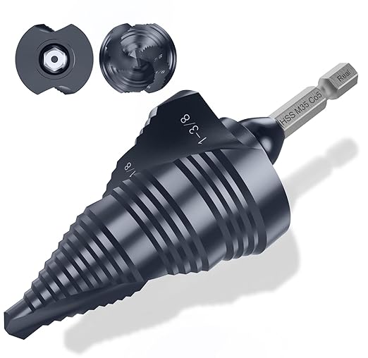UPGRADE M35 Cobalt Step Drill Bit with Ultra TiAIN Coating, 1/4" - 1-3/8" Unibit Step Bit with Double Sprial Flute, 1/4" Hex Shank Drill Bit for Metal, Stainless Steel, Aluminum, Copper, Wood