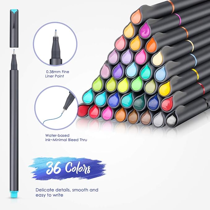 iBayam Colored Fineliner Pens 36 Pack, 0.38mm Fine Point, Bullet Journaling | - Image 3