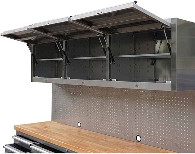 72 inch 15 Drawers Tool Chest with 3 Up Cabinet & Pegboard in Stainless Steel (Stainless Steel)