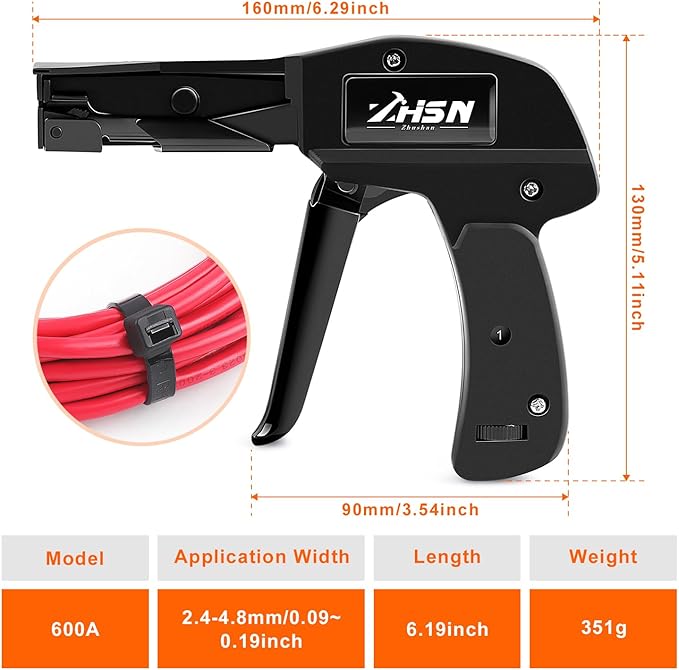 Zhushan Cable Tie Gun and Tool Set - Fastening, Flush Cutting, and Organizing with Steel Handle Zip Tie Tool for Nylon Cable Ties - Includes 50PC Cable Ties
