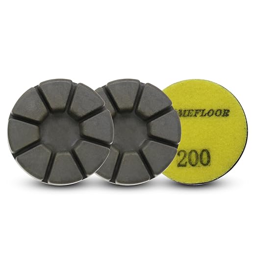 Diamond Floor Polishing Pucks for Terrazzo, Marble, Granite, Concrete Floor, 3 Inch 15mm Resin Bond Hook and Loop Polishing Pad, 200#, 3PCS