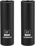 CASOMAN 1/2-Inch Drive x 17mm Deep Impact Socket, 2PCS Set, 6-Point, Metric, CR-MO