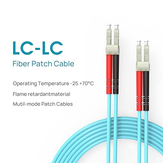 Fiber Patch Cable,10G/Gigabit Fiber Optic Cables with LC to LC Multimode OM3 Duplex 50/125 OFNP 1M（1Pack
