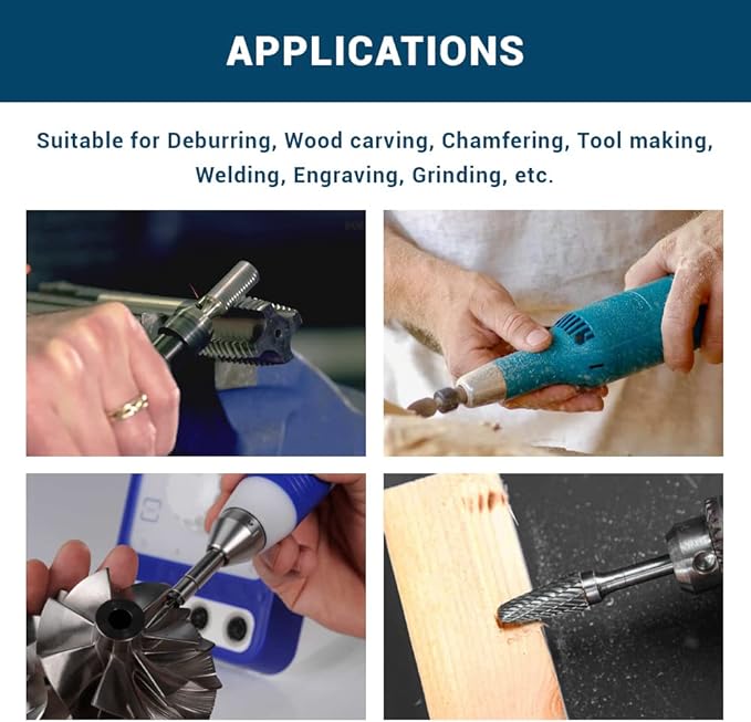 Benchmark Abrasives 6” Cylinder Shape Double Cut Tungsten Carbide Die Grinder Bits Metal Deburring Tool Rotary Burr, 1/4 Inch Shaft, Engraving Tool for Woodworking Shaping Carving (SA-3)