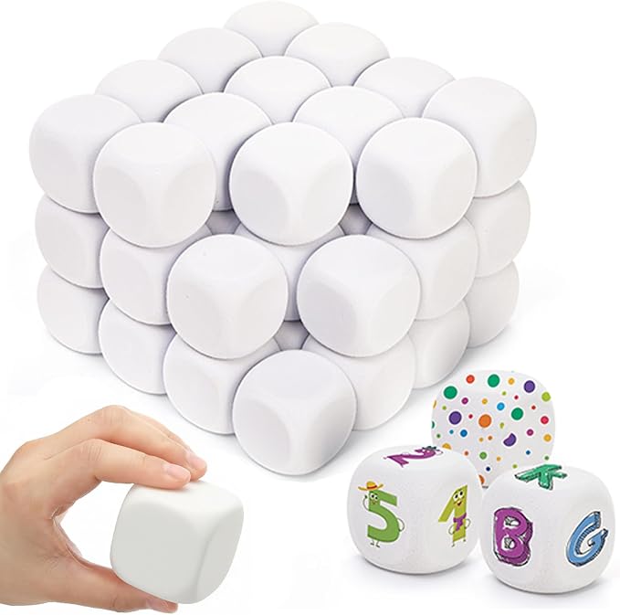 ZEAYEA 48 PCS Blank White Dice, 50MM White EVA Foam Dices, Blank Six Sided Dice by ZEAYEA