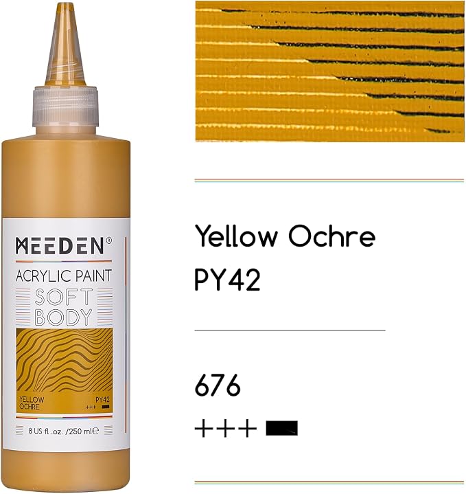 MEEDEN Soft Body Acrylic Paint: Yellow Ochre Matte Finish - 250ml/8.45oz Bulk - Image 2