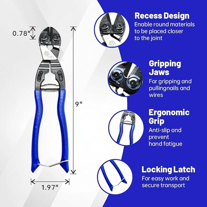 9-inch Bolt Cutters - Wire Cutters Heavy Duty for Chains and Screws,CR-V Steel Blade,Spring-Loaded Design,Soft Grip & Lock for Wires, Chains, Screws, Hardware