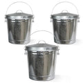Plexon Metal Trash Can with Locking Lid Outdoor Storage Bucket for Bird Seed Ash Galvanized Steel 10-Gallon 3 Pack