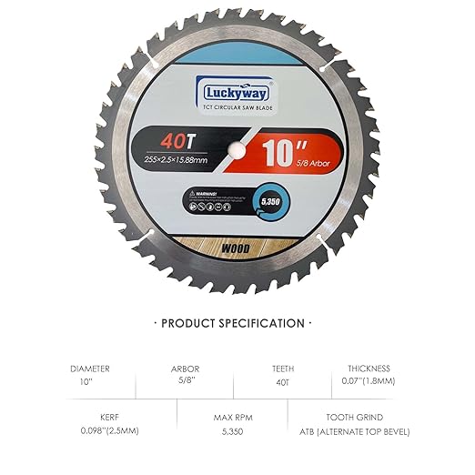Luckyway 10 Inch Miter/Table Saw Blades 40T Farming with 5/8 Inch Arbor TCT Circular Saw Blade for Cutting Wood, 2-Pack