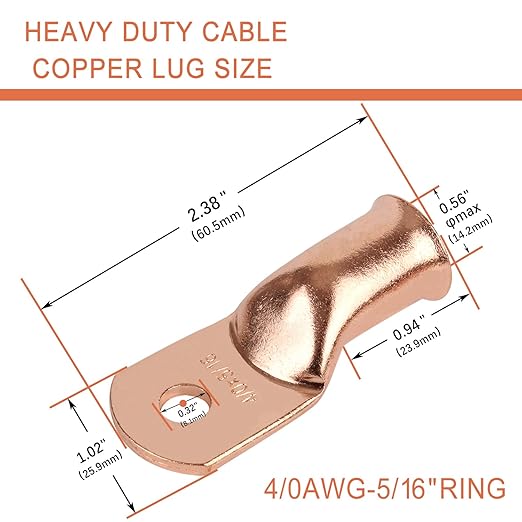 10pcs 4/0 AWG-5/16”(M8) Ring Terminals 0000 Gauge Copper Wire Lugs Battery Cable Ends Heavy Duty Battery Cable Terminal Connectors