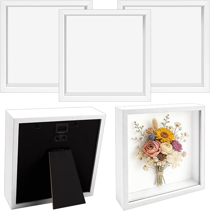 VOKOY 5 Pack 5" x 5" Shadow Box Frame, Small Wood White Hollow Photo Frame by VOKOY