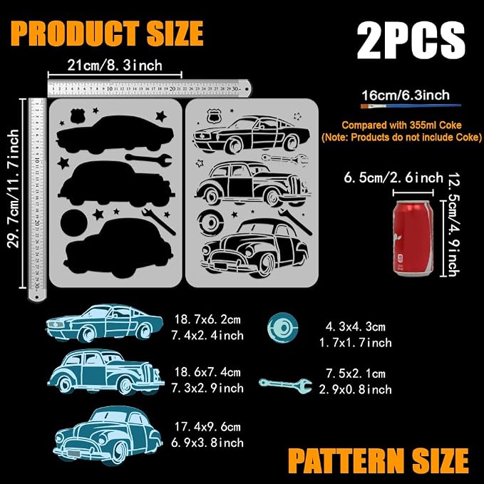 FINGERINSPIRE 2Pcs Layered Classic Car Pattern Stencils - Image 2