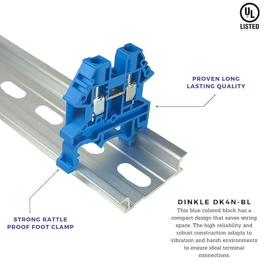 Dinkle Blue DK4N-BL DIN Rail Terminal Block Screw Type UL 600V 30A 10-22AWG, Pack of 100