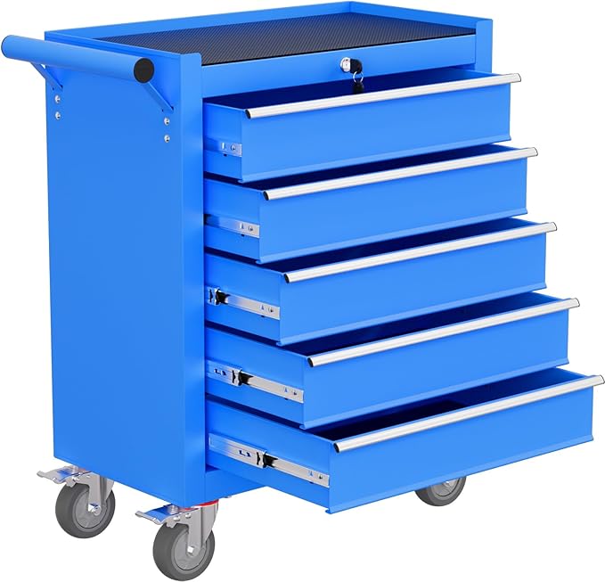 Rolling Tool Chest with Drawers, 5 Drawers Tool Chests & Cabinets, Metal Toolbox with Wheels, Lockable Storage Cabinet, Garage Tool Box with Drawers (Blue, 5 Drawers)