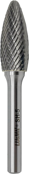 SH-5 Tungsten Carbide Burr Rotary File Flame Shape Double Cut (1/2” Cutter Dia X 1-1/4”Cutter Length) with 1/4'' Shank Dia by LU&MN