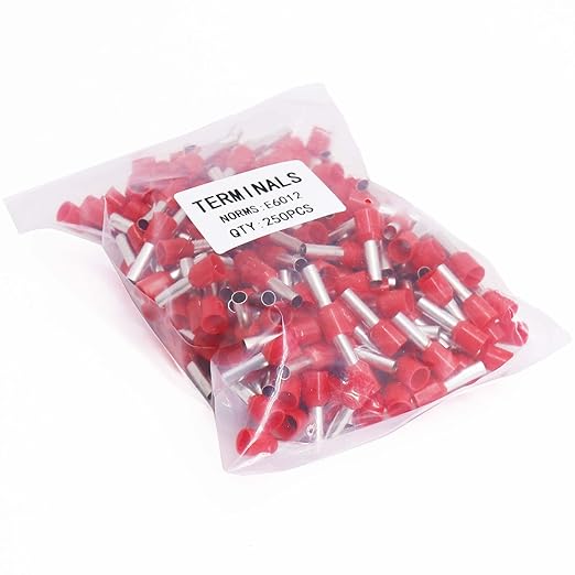 Fidioto 10AWG Wire Ferrules Terminals, 250pcs AWG10 Red Ferrule Connector kit Wire Insulated Cord Pin Ends Terminals for Electric, Industrial, Chemical Industry, Power Control System, etc.