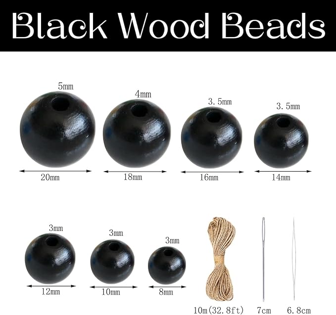400Pcs Black Wooden Beads with Hole, Round Loose Natural Wood Spacer Beads with - Image 2
