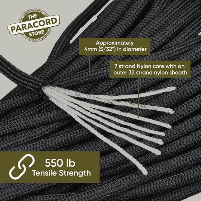 The Paracord Store | Type III 550 Paracord - 100 FT Hank, Coyote Brown | Heavy Duty 7 Strand Tactical Paracord - USA Made Nylon Outdoor Parachute Cord for Camping, Fishing & More - Survival Cord