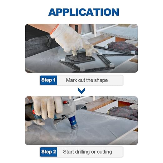 HIGHDRIL Multi Angle Measuring Ruler 5-Hole Drill Locator & Diamond Drill Bit Kit 5/8-11 for Porcelain Tile Ceramic Marble Brick Hole Saw(25/35/45/65/75mm+20mm Finger Bits+50mm Beveling Chamfer Bit)