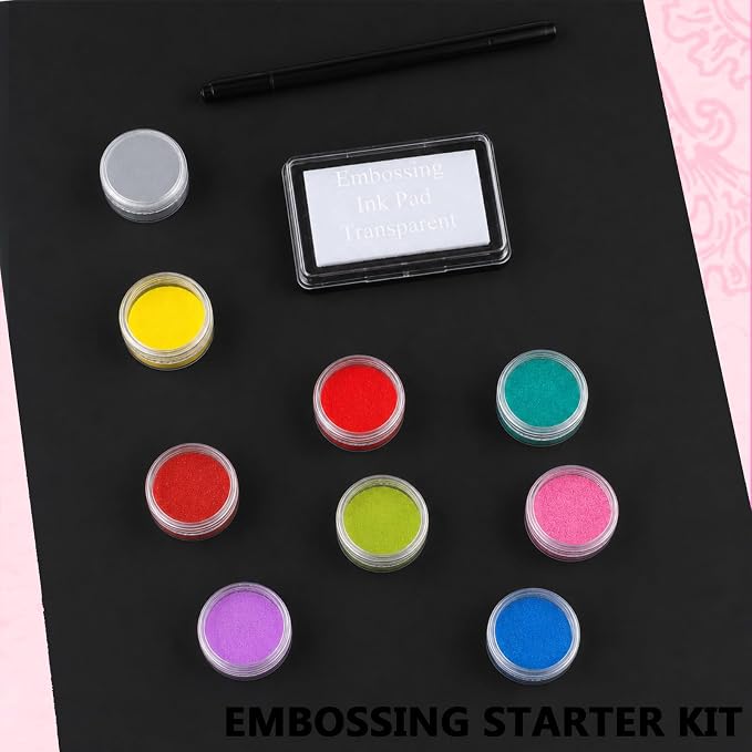 Lanties Embossing Kit with Heat Tool Bundle, 8 x 10ml Embossing Powders - Image 5
