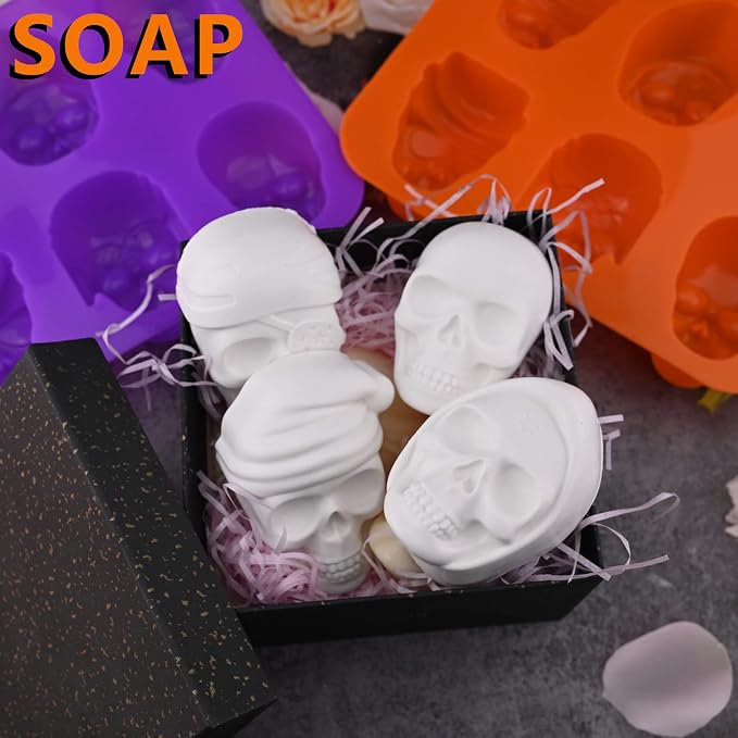Sakolla Large Skull Cake Pan Silicone Mold, 2 Pack 6 Cavity Halloween Skull - Image 5