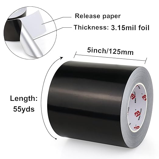 BOMEI PACK Black Aluminum Tape, 5 Inch x 165 Foot, Waterproof, High Low Temperature Resistant, HVAC, Metal Repair