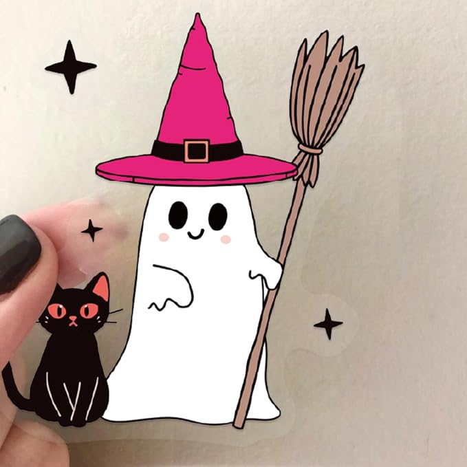 50 Pcs Clear PET Pink Halloween Stickers Decals - Image 6