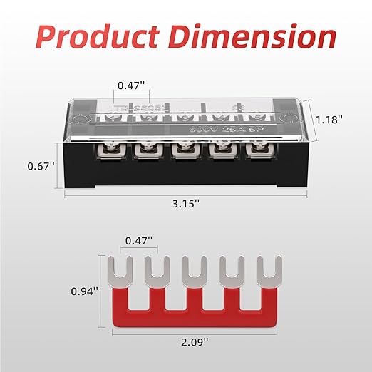 APIELE Screw Terminal Block Covered 5 Position Dual Row 25A 5 Position Pre-Insulated Terminal Barrier Strips (5PCS 25A 5P+5PCS Wiring Strips)