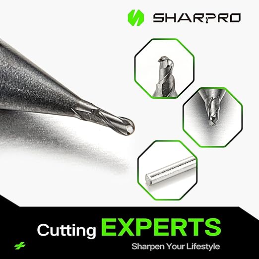 Carbide Ball Nose End Mills Set 2 Flute 4mm SHK. 1mm Cutting Dia. 3D Carving, High-Speed and Deep Cutting, AlCrN Coated, Apply for Alloy Steel, Stainless Steel and Various Cast Iron. (5PCS)