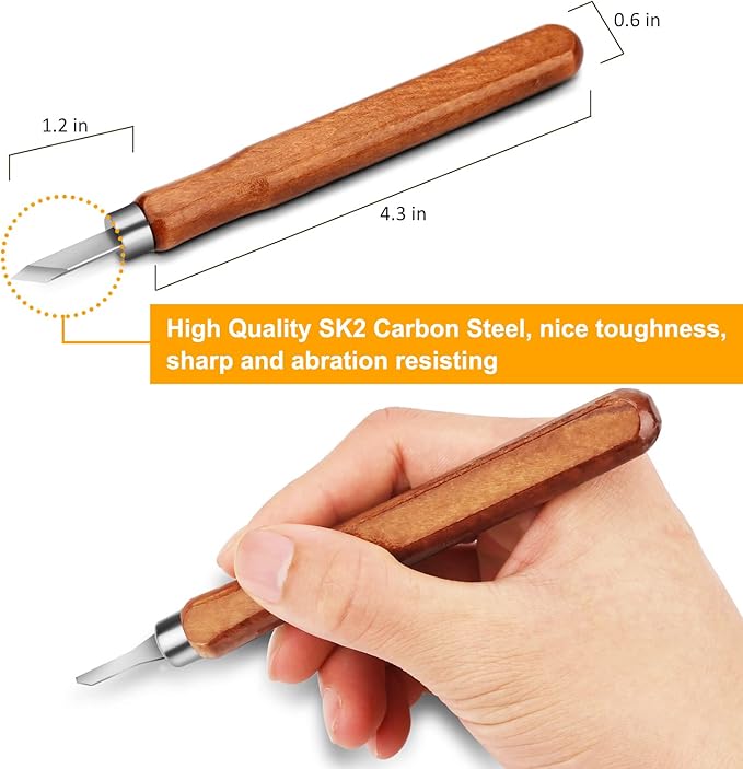 Wood Carving Tools, Adevena 12 set SK2 Carbon Steel Sculpting Knife Kit for Beginners & Professions