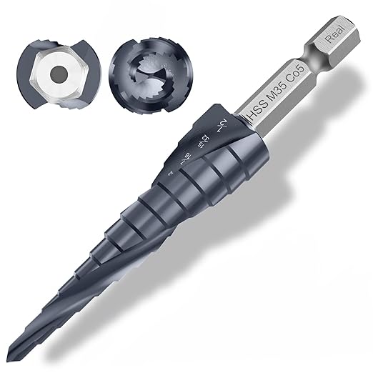 Upgrade M35 Cobalt Step Drill Bit with Ultra TiAIN Coating, 1/8“-1/2” Unibit Step Bit with Double Sprial Flute, 1/4" Hex Shank Drill Bit for Metal, Stainless Steel, Aluminum, Copper, Wood