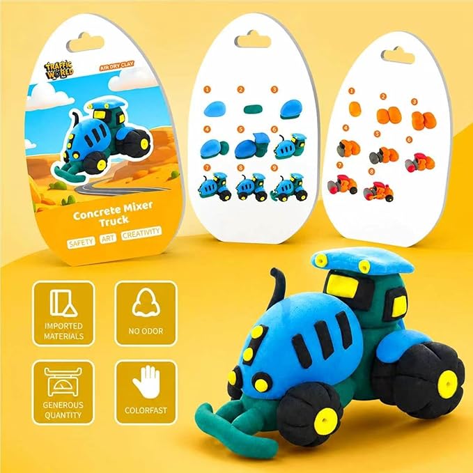 Air Dry Clay Kit for Kids – 12 Pack Construction Vehicles Modeling Clay Set | - Image 3