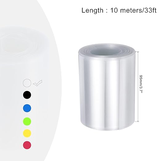 MECCANIXITY Battery Wrap PVC Heat Shrink Tubing 60mm Dia 95mm Flat 33 Feet(10meters) Clear Good Insulation for Battery Pack