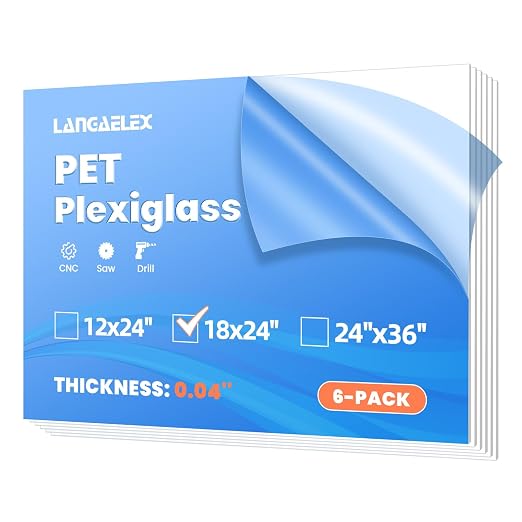 6 Pack of PET/Plexiglass Sheets 18x24-0.04" Clear Plastic Sheet Panels by Langaelex