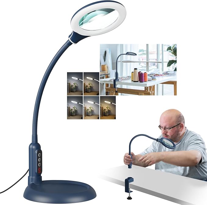 12X Magnifying Glass with Light and Stand, Real Glass, LED 5 Color Modes by RackydigPro