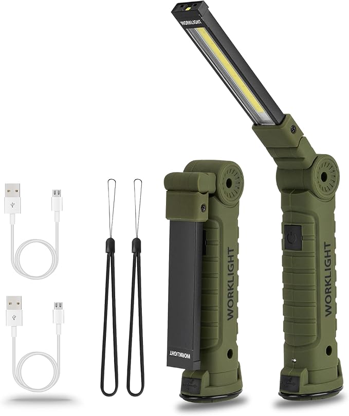 LED Rechargeable Flashlight Vagocom Mechanic Tools for Gift, Work Lights with 360° Rotate Magnetic Base 5 Modes Portable Inspection Torch for Trouble Light,Automotive,Handmade,Camping,BBQ(2 pack)