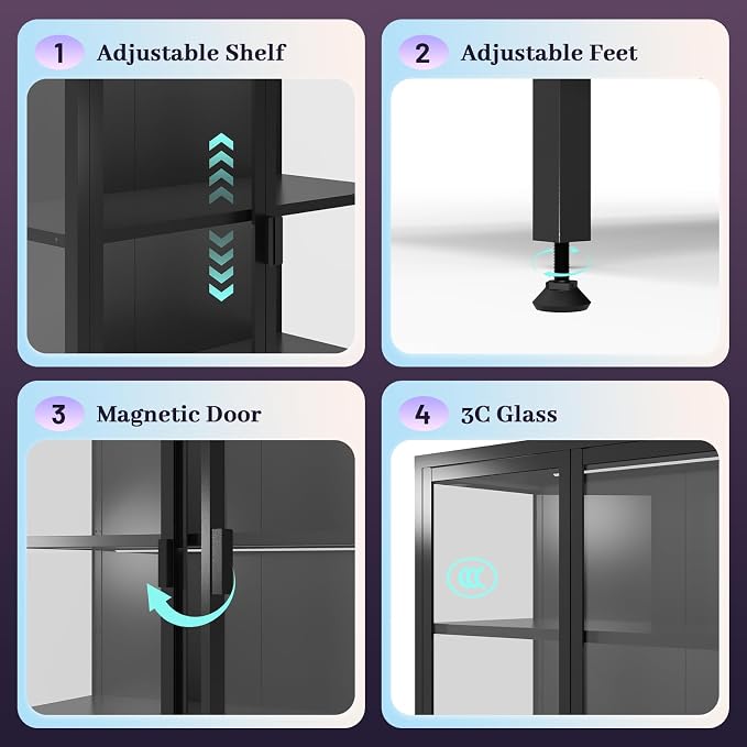 71" H Display Cabinet with Glass Doors, Display Case with LED Sensor Lights - Image 5