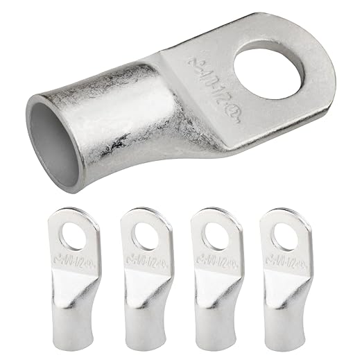 SELTERM 5pcs 4/0 AWG 1/2" Stud Tinned Copper Wire Lugs, Battery Lugs, Ring Terminals, Battery Cable Ends, 0000 Gauge Ring Terminal Connectors, UL Marine Grade Electrical Battery Terminal Connectors