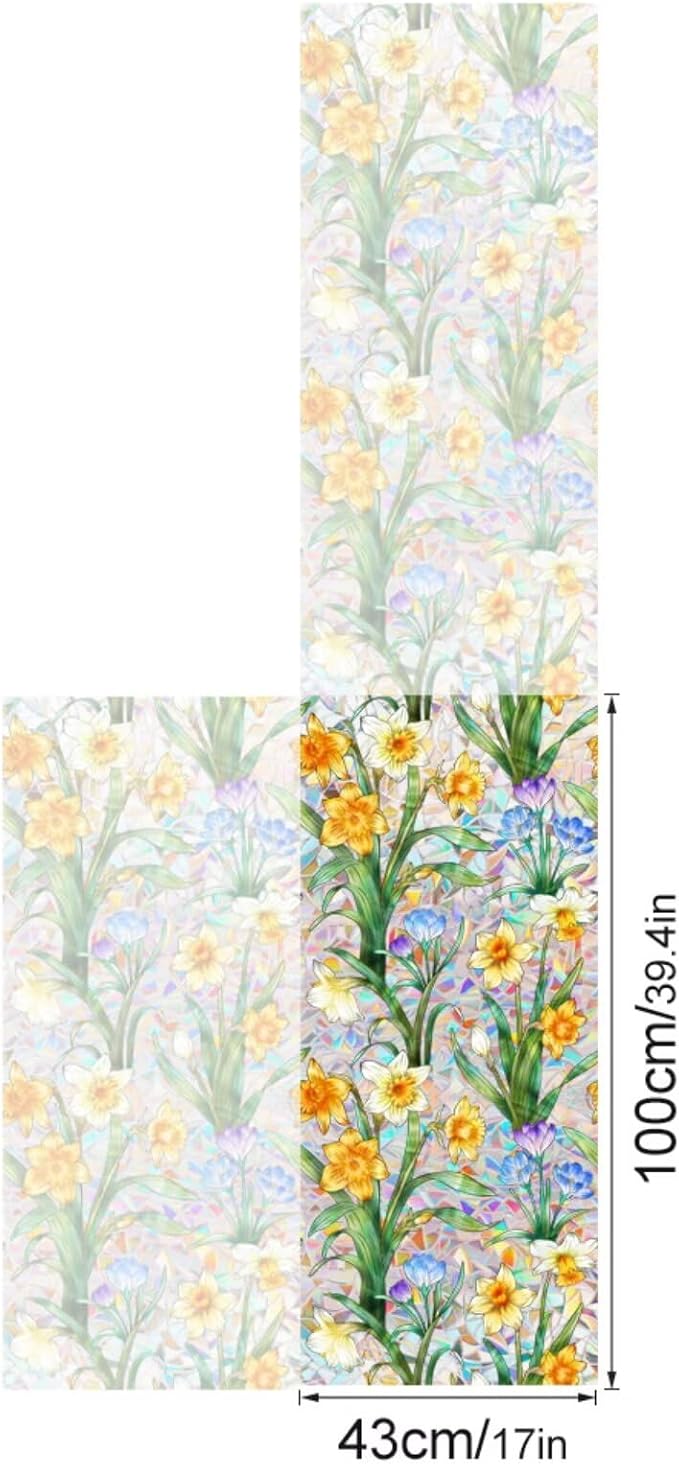 Daffodil Faux Stained Glass Window Film, Static Cling Window Film Decorative - Image 2