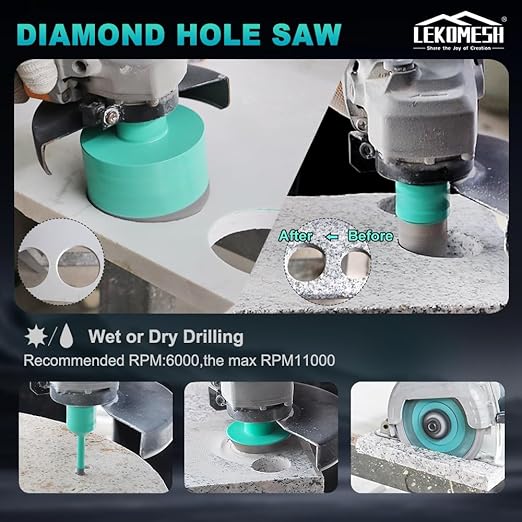 Tile Hole Saw Kit for Porcelain Tile-(6/8/10/25/35/50/75/125mm+Finger Bit+Chamfer Bit+Adapter+Tile Blade) Diamond Tile Drill Bits Precision Cutting for Ceramic Marble Granite,5/8"-11 Thread