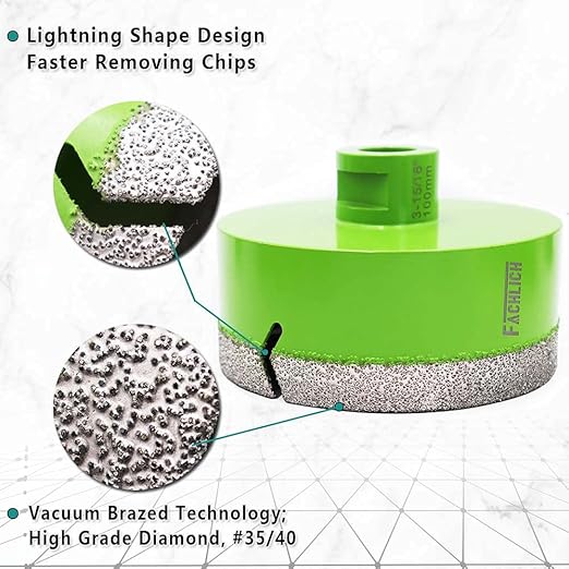 Diamond Core Drill Bit,2pcs Diameter 4 inch 100mm Thread 5/8-11,Vacuum Brazed Dry Wet Hole Saw for Porcelain Tile,Granite,Marble,Concrete,Masonry,Brick