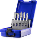Carbide Burrs Set 5pcs with 1/4''Shank SB-5 SC-5 SF-5 SH-5 SL-4 Double Cut Solid Power Tool Rotary Files Bits for Die Grinder Metal Wood Carving Engraving Polishing Drilling Grinding Milling Cutting