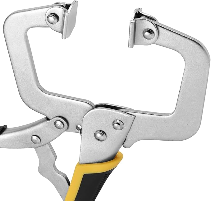 MOUYAT 6 Pack 11 Inch C-Clamp Locking Pliers with Flat Swivel Pads, Vise Grip Clamps Face Welding C Clamp Locking Pliers Set for Woodworking, Building