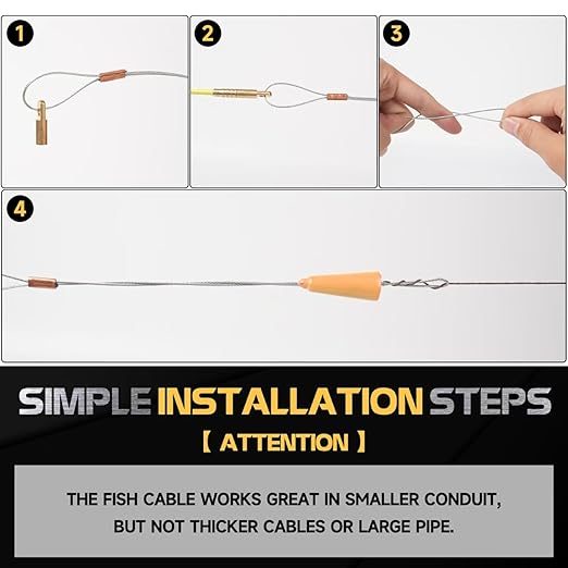 16.8FT Fiberglass Running Electrical Wire Cable Glow Rods Wire Pulling, Fish Rods Electrical Kit with 6 Different Attachments and Fish Tape Wire Puller Kit (Yellow)