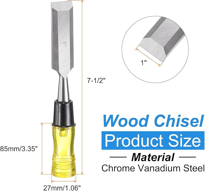 HARFINGTON Wood Chisel 1" CRV Steel Beveled Edge Blade PVC High Impact Handle Woodworking Hand Tools with Caps for Carving Furniture Making Carpentry Tools