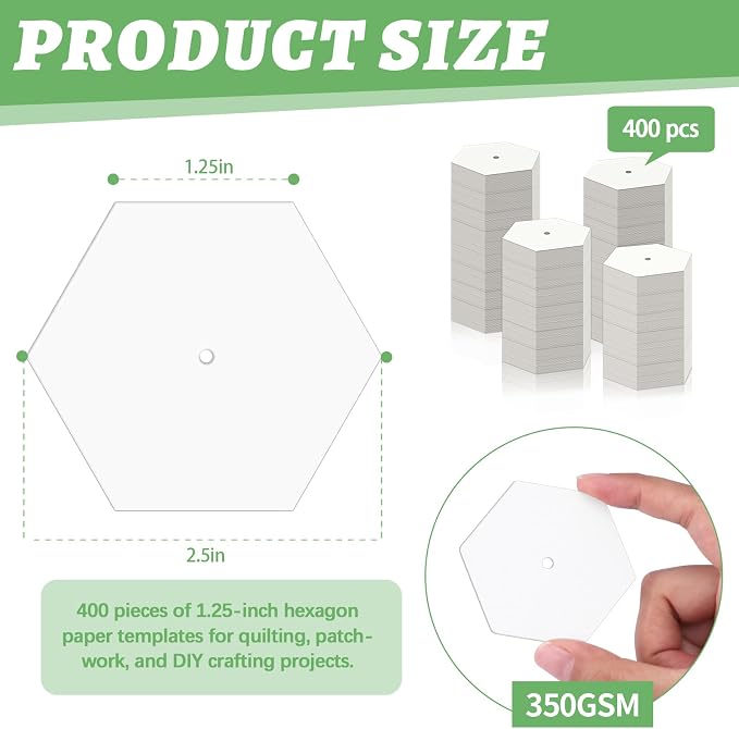400 PCS Paper Piecing 1.25", Hexagon Quilting Templates - Image 2