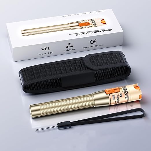Visual Fault Locator,10-20KM Fiber Optic Cable Tester Meter, VFL Red Light Pen Light Source Testers (Golden)