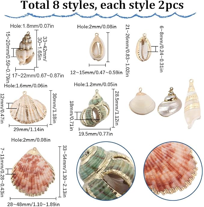 SUNNYCLUE 1 Box 16Pcs 8 Styles Natural Shell Charms Bulk Seashell Charm Summer - Image 2