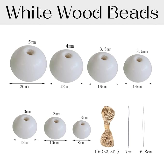 100 Pieces White Wood Beads - 20mm - Image 2