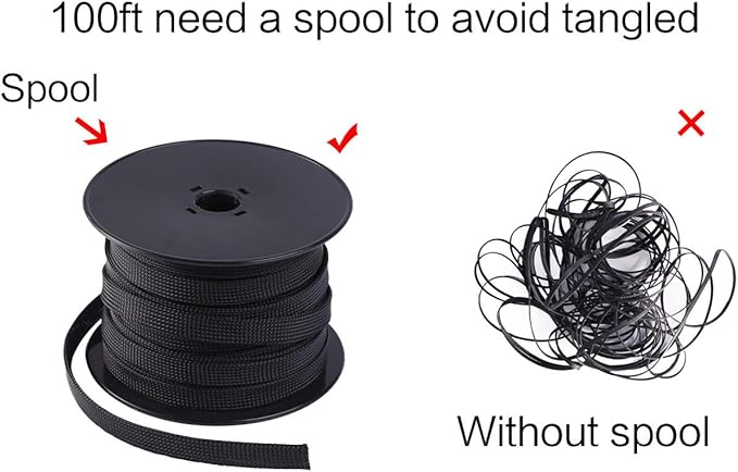 Keco 50ft – 1/4 inch & 1/2 inch PET Expandable Braided Cable Sleeve – Wire Sleeving for Audio Video and Other Home Device Cable Automotive Wire - Black